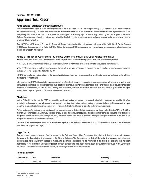 Appliance Test Report - Food Service Technology Center