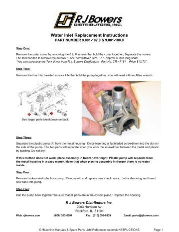 Water Inlet Replacement Instructions - R.J. Bowers Distributors, Inc.