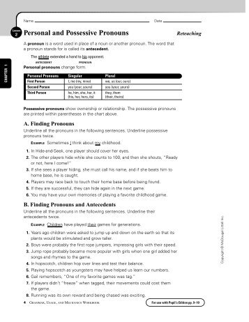 Personal and Possessive Pronouns Practice - Scott County Schools