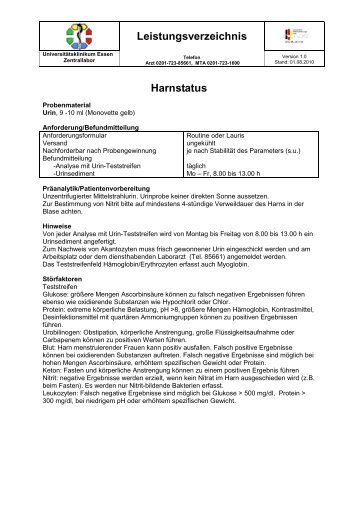 Leistungsverzeichnis Harnstatus - Universitätsklinikum Essen