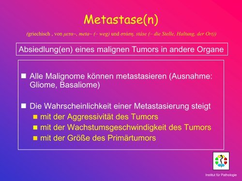 Allgemeine Pathologie Schnittkurs AP8 Metastasen