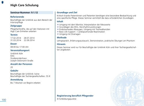 Fort- und Weiterbildungsprogramm 2014 - Uniklinik Köln