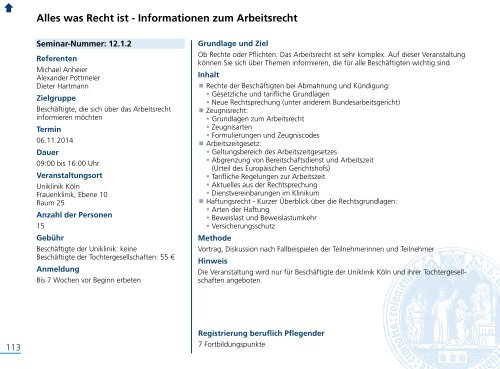 Fort- und Weiterbildungsprogramm 2014 - Uniklinik Köln