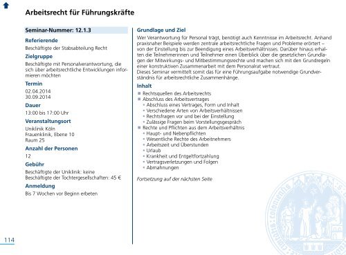 Fort- und Weiterbildungsprogramm 2014 - Uniklinik Köln