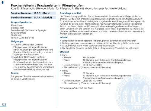 Fort- und Weiterbildungsprogramm 2014 - Uniklinik Köln