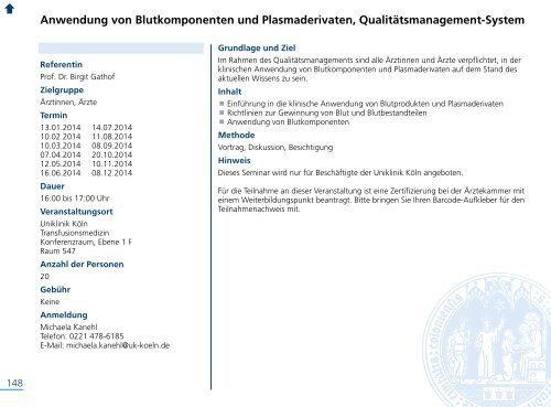 Fort- und Weiterbildungsprogramm 2014 - Uniklinik Köln