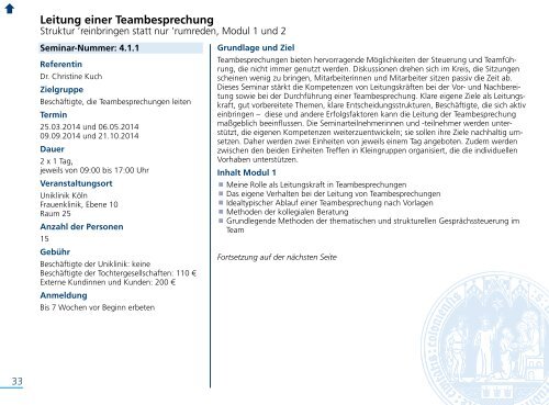 Fort- und Weiterbildungsprogramm 2014 - Uniklinik Köln