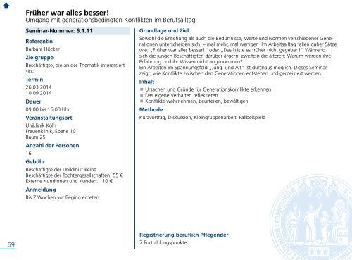 Fort- und Weiterbildungsprogramm 2014 - Uniklinik Köln