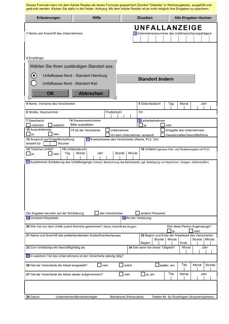 Unfallanzeige - Neufassung ab 01.08.2002 - - Unfallkasse Nord