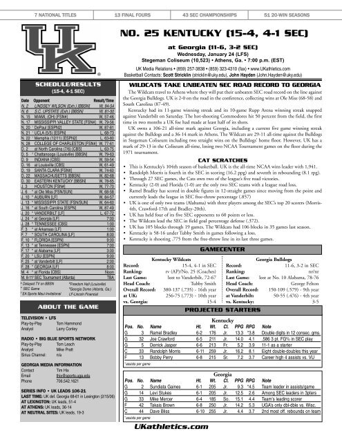 NO. 25 KENTUCKY (15-4, 4-1 SEC) - University of Kentucky Athletics