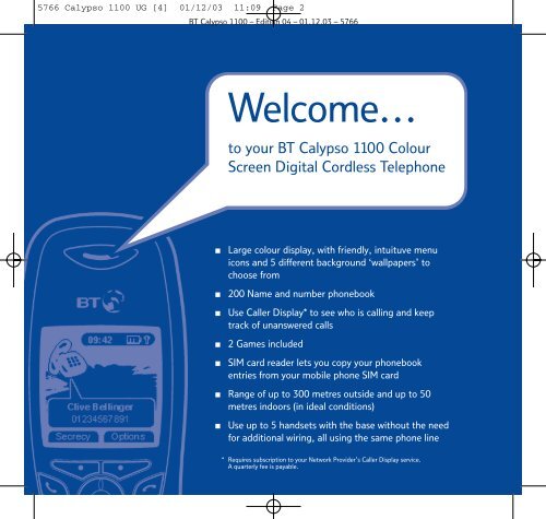 BT Calypso 1100 User Guide - UkCordless