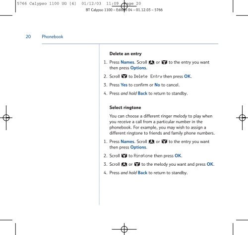 BT Calypso 1100 User Guide - UkCordless