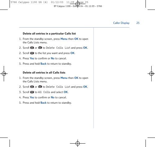 BT Calypso 1100 User Guide - UkCordless