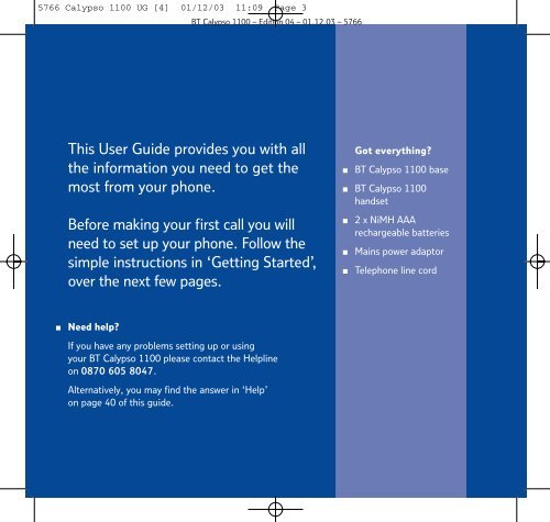 BT Calypso 1100 User Guide - UkCordless