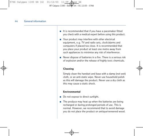 BT Calypso 1100 User Guide - UkCordless