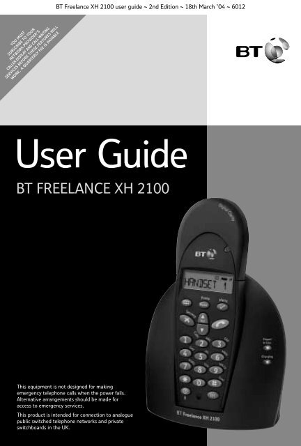 BT Freelance XH2100 User Guide - UkCordless
