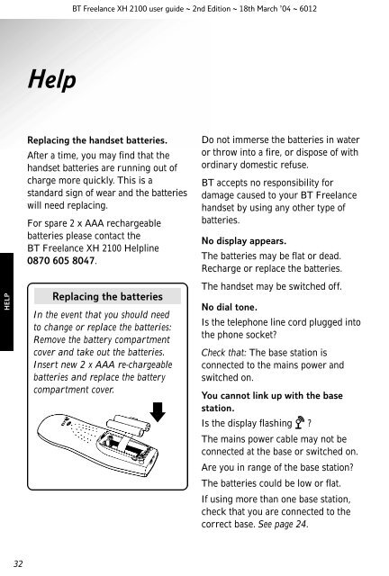 BT Freelance XH2100 User Guide - UkCordless