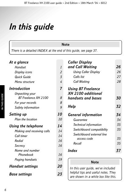 BT Freelance XH2100 User Guide - UkCordless