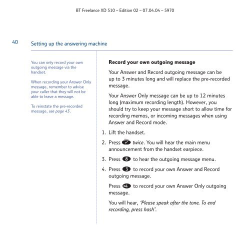 BT Freelance XD510 User Guide - UkCordless