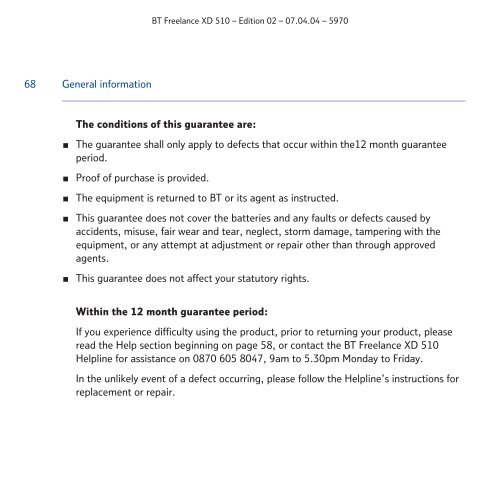 BT Freelance XD510 User Guide - UkCordless