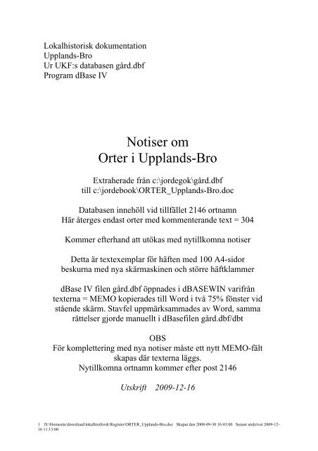Orter i Upplands-Bro - Upplands-Bro Kulturhistoriska Forskningsinstitut