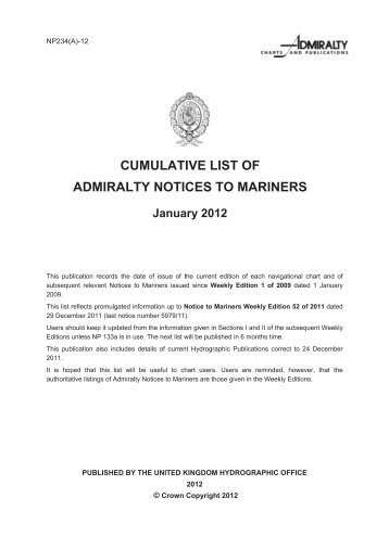 cumulative list of admiralty notices to mariners - United Kingdom ...