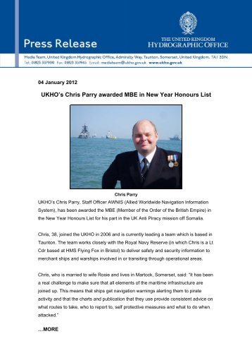 UKHO's Chris Parry awarded MBE in New Year Honours List