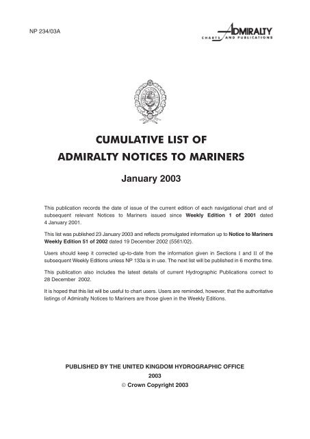 cumulative list of admiralty notices to mariners - United Kingdom ...