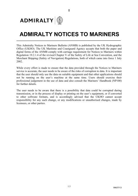 Admiralty Notices to Mariners - United Kingdom Hydrographic Office