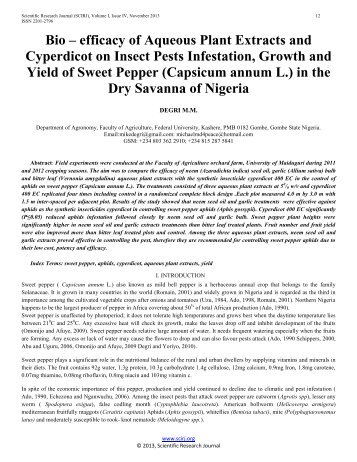 Bio – efficacy of Aqueous Plant Extracts and Cyperdicot on Insect Pests Infestation, Growth and Yield of Sweet Pepper (Capsicum annum L.) in the Dry Savanna of Nigeria 