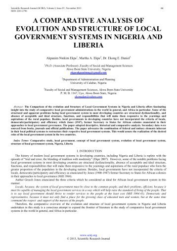 A COMPARATIVE ANALYSIS OF EVOLUTION AND STRUCTURE OF LOCAL GOVERNMENT SYSTEMS IN NIGERIA AND LIBERIA 