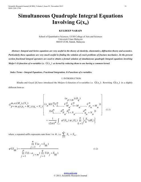 Simultaneous Quadruple Integral Equations Involving G(xn)