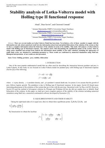 Stability analysis of Lotka-Volterra model with Holling type II functional response 