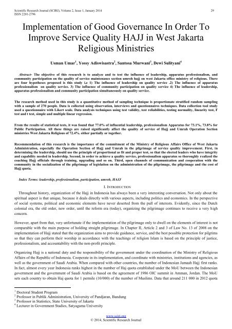 Implementation Of Good Governance In Order To Improve Service Quality Hajj In West Jakarta Religious Ministries