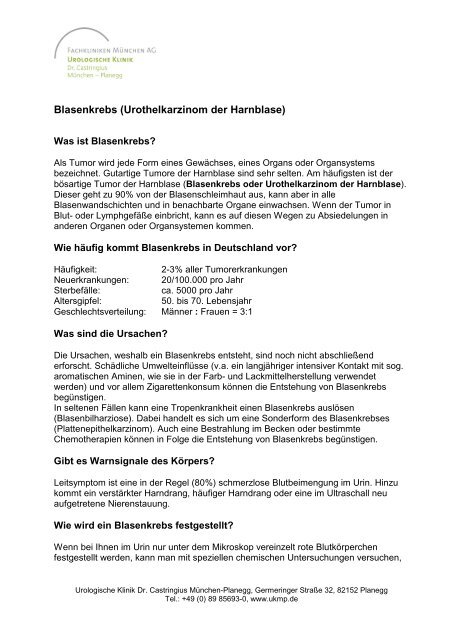 Blasenkrebs (Urothelkarzinom der Harnblase) - Urologische Klinik ...