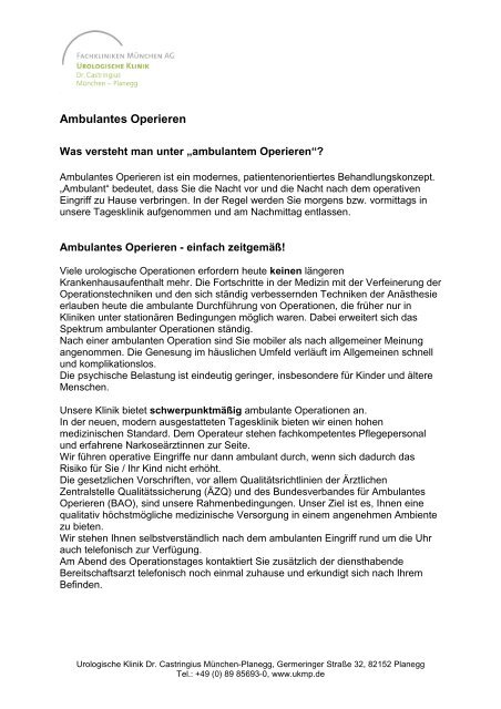 Ambulantes Operieren - Urologische Klinik Dr. Castringius ...