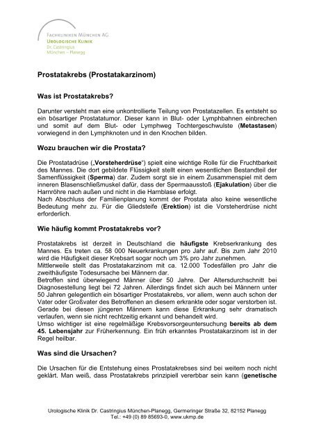 Prostatakrebs - Urologische Klinik Dr. Castringius, MÃ¼nchen-Planegg