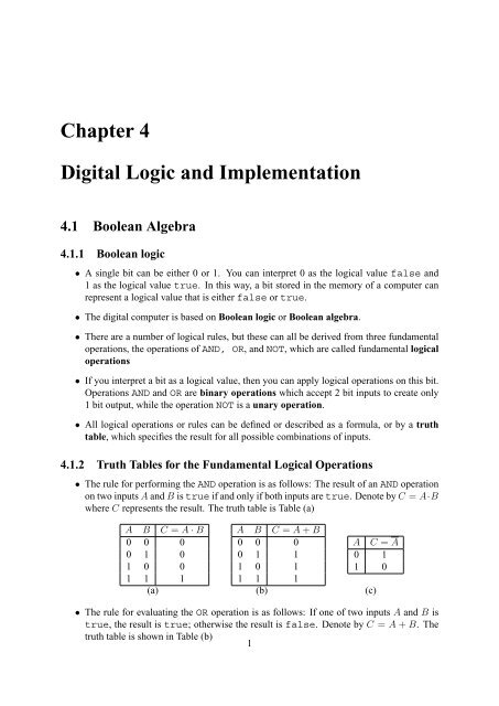 Chapter 4 Digital Logic and Implementation 4.1 Boolean Algebra