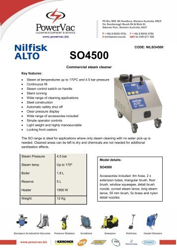 Nilfisk Alto SO4500 commercial steamer brochure