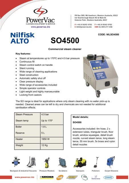 Nilfisk Alto So4500 Commercial Steamer Brochure
