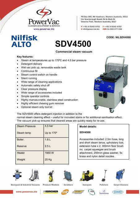 Nilfisk Alto SDV4500 steam vacuum brochure