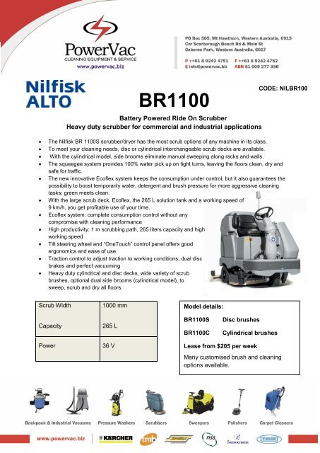Nilfisk Alto BR1100 Ride on scrubber brochure - PowerVac