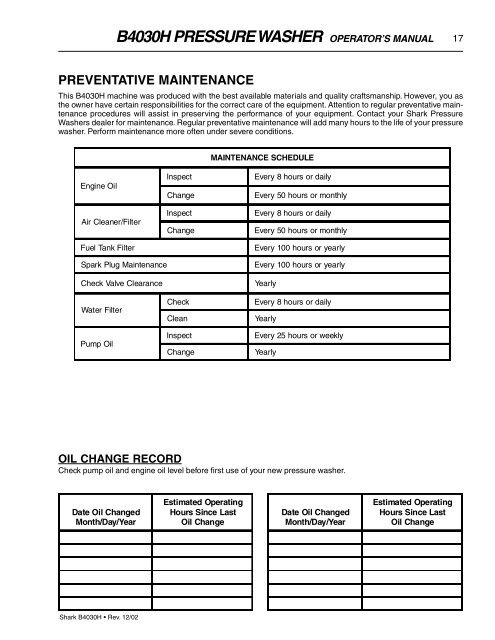 MODEL: B4030H - Shark Pressure Washers