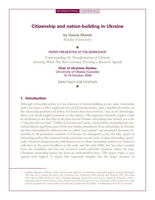 Citizenship and nation-building in Ukraine - Chair of Ukrainian Studies