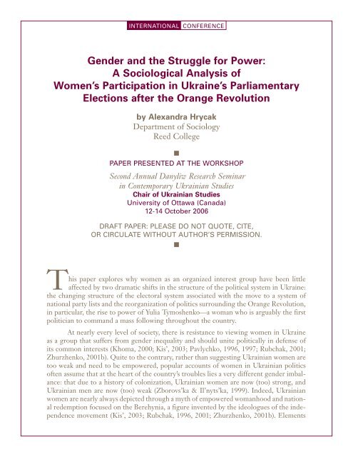 Gender and the Struggle for Power: A Sociological - Chair of ...