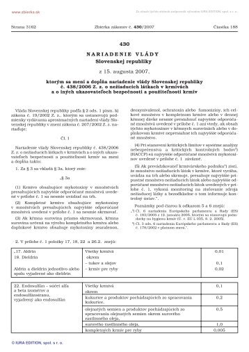 430/2007 Nariadenie vlády Slovenskej republiky, ktorým sa mení a ...
