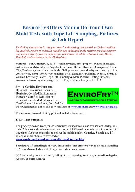 Envirofry Offers Manila Do Your Own Mold Tests With Tape Lift
