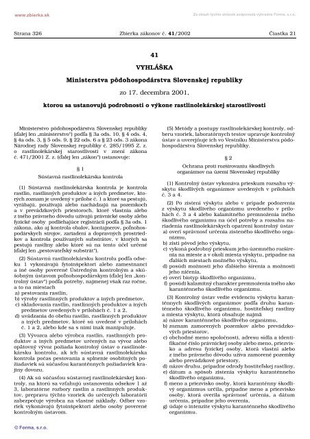 41/2002 Vyhláška Ministerstva pôdohospodárstva Slovenskej ...