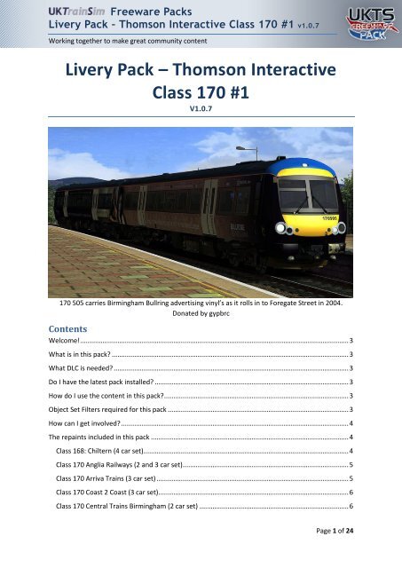 Livery Pack â Thomson Interactive Class 170 #1 - UKTrainSim