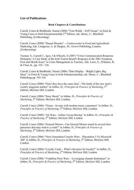 List of Publications - University of Limerick